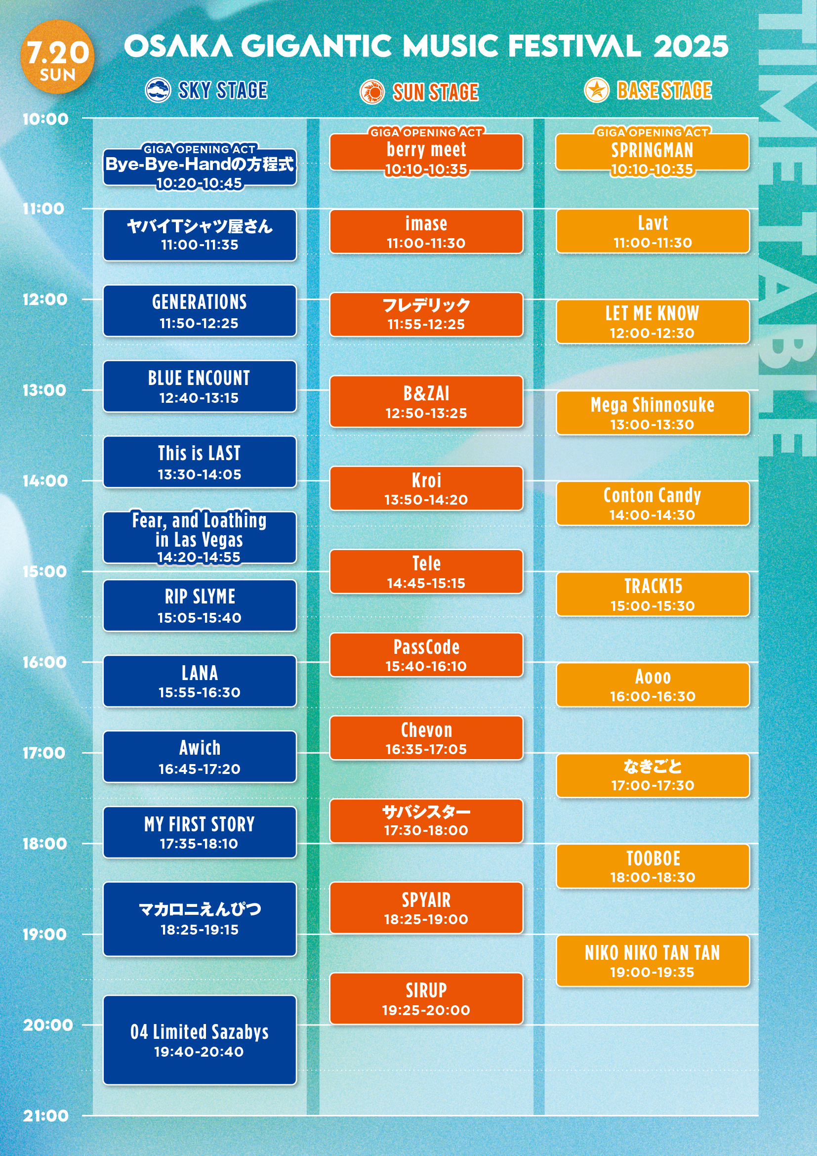 OSAKA GIGANTIC MUSIC FESTIVAL 2025』タイムテーブルを発表！ - SIRUP